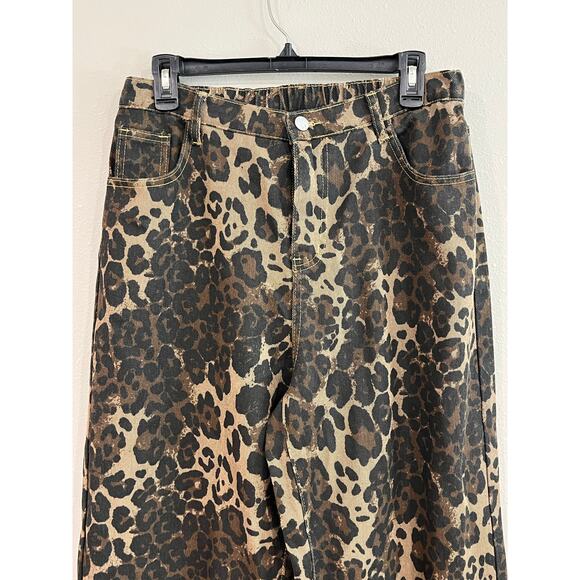 Leopard Print Pants Women’s XL High Waist Tapered Leg Animal Print Casual Jeans - Picture 2 of 9